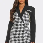 Chic Monochrome Glam Houndstooth Blazer Dress featuring a bold black-and-white pattern, tailored fit, and sophisticated design — a statement look for modern, confident women by BeautyPlusFashion.