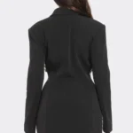 Back view of chic Monochrome Glam Houndstooth Blazer Dress featuring a bold black-and-white pattern, tailored fit, and sophisticated design — a statement look for modern, confident women by BeautyPlusFashion.