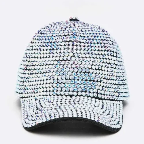 Front view of Full Stone Iconic AB Violet Baseball Cap with sparkling rhinestones.