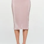 Elegant Made in USA solid plissé midi skirt with side slit, showcasing lightweight pleated texture and timeless chic design — perfect for day-to-night wear by BeautyPlusFashion.