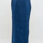 Back view of Made in USA plissé maxi skirt with slit for women, flowy and elegant, ideal for casual or party wear.