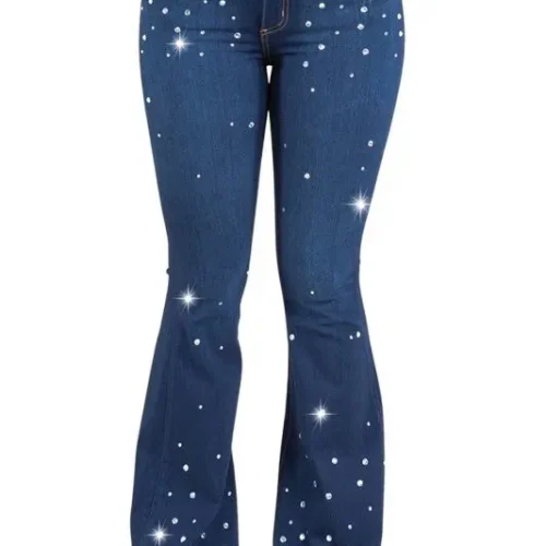Vegas glam bell bottom jeans with 32-inch inseam – sparkly retro style for women
