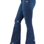 Side view of Sparkly Vegas glam bell bottoms – retro wide leg jeans for women