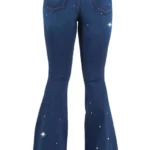 Back view of Vegas glam bell bottom jeans with 32-inch inseam – sparkly retro style for women