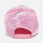 Back view of full stone pink baseball cap highlighting adjustable strap and polished finish — BeautyPlusFashion collection.”