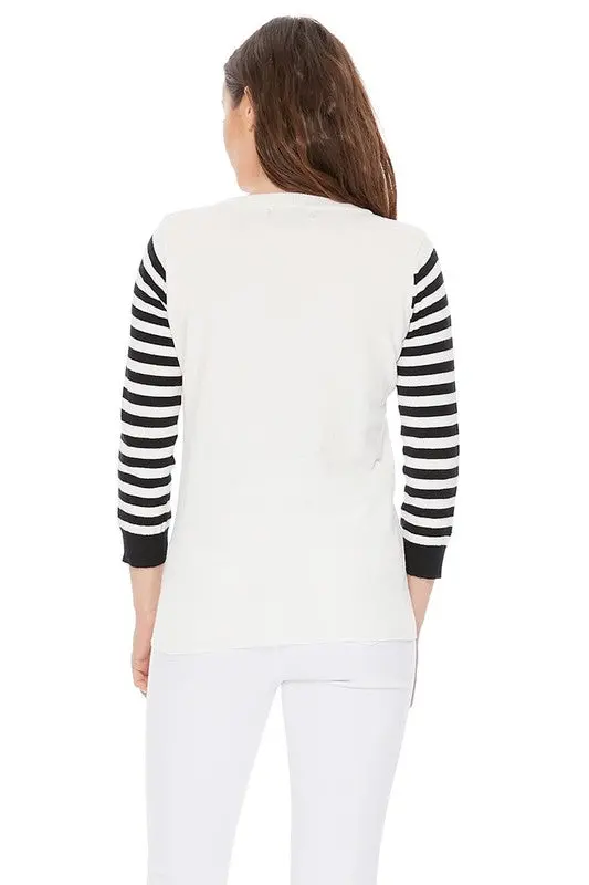 Back view of cute cat jacquard sweater showing relaxed fit and cozy texture