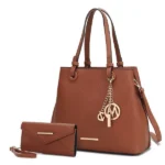 Front view of MKF Kearny Women’s Tote Handbag and Wallet Set by Mia K — elegant designer tote with gold-tone hardware
