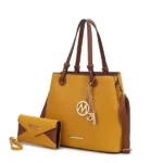 Front view of MKF Kearny Women’s Tote Handbag and Wallet Set by Mia K — elegant designer tote with gold-tone hardware