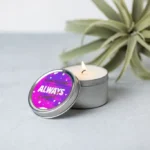 Lavender aroma candle from spa gift box creating calming aromatherapy ambiance