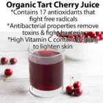 Organic chocolate cherry face mask in a skincare jar shown with organic tart cherry juice, antioxidant-rich clean beauty treatment formulated to hydrate, brighten, and promote radiant, healthy-looking skin for an at-home spa ritual.