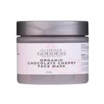 Organic chocolate cherry face mask in a skincare jar, antioxidant-rich clean beauty treatment designed to hydrate, brighten, and boost radiant glowing skin during an at-home spa routine.