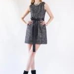Black tweed mini dress for women with a structured fit and timeless luxury style, ideal for work, brunch, or evening wear