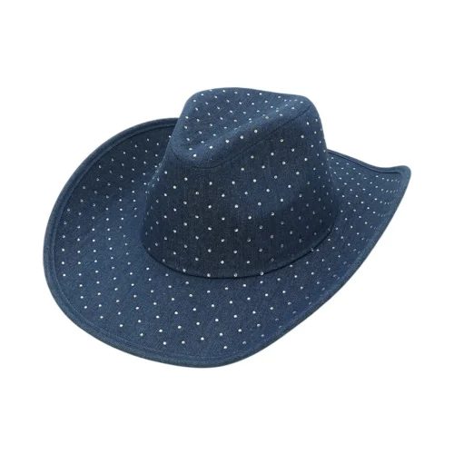 Crystal Studded Denim Cowboy Fedora Hat