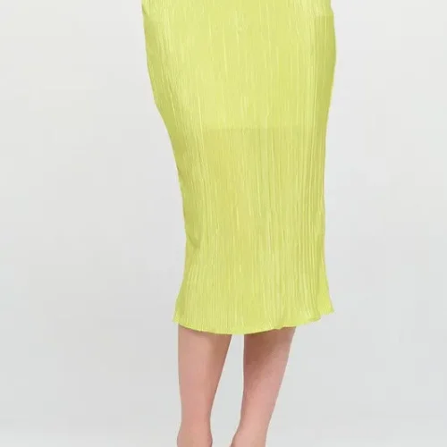 Solid Plisse Midi Skirt with Elastic Waistband