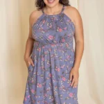 Plus size floral halter midi dress flowy summer dress for curvy women