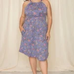 Plus size floral halter midi dress flowy summer dress for curvy women