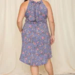 back view of plus size floral halter midi dress flowy summer dress for curvy women