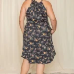 back view of plus size floral halter midi dress flowy summer dress for curvy women