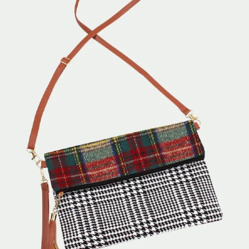 3 -in-1 Tartan Plaid and Houndstooth Cross Body Bag