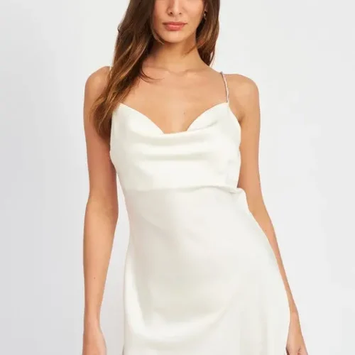 RHINESTONE STRAP MINI SLIP DRESS