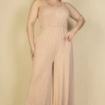 Plus size button front wide leg jumpsuit featuring a flattering front button closure, relaxed fit, and flowy wide leg silhouette designed for a chic and comfortable look