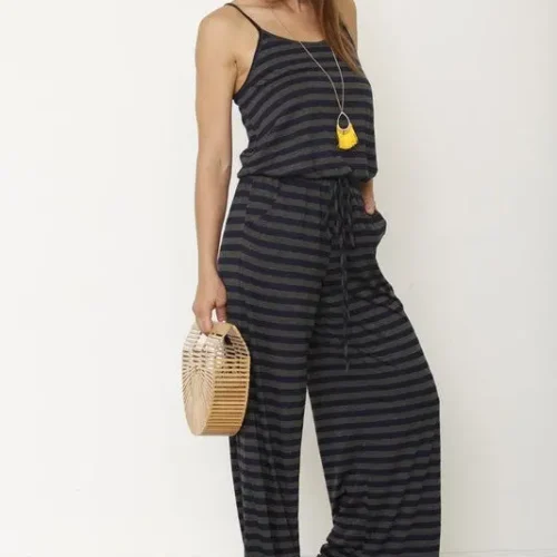 Chic Stripe Drawstring Jumpsuit