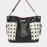 Nicole Lee USA Quihn designer tote bag front view showcasing sleek structured shape, elegant finish, and fashionable everyday handbag design